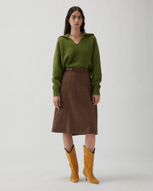 Thea Skirt Wool Check Brown
