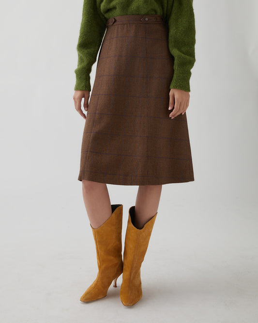 Thea Skirt Wool Check Brown