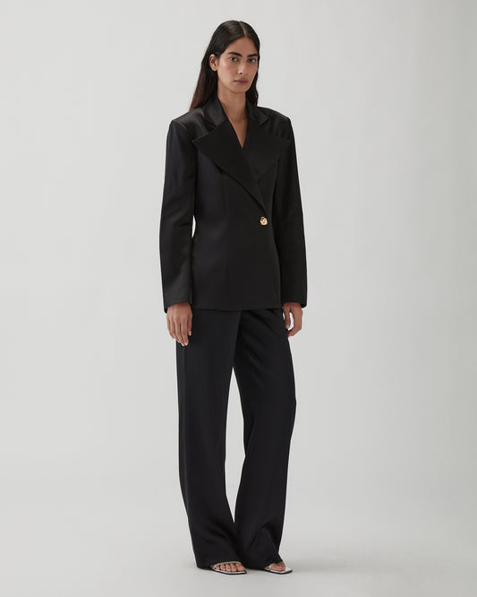 Leila Blazer Duchesse Satin Black