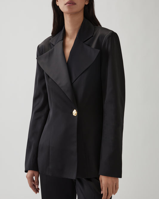 Leila Blazer Duchesse Satin Black