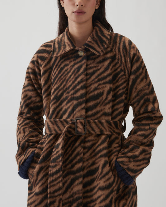 Alice Coat Wool Blend Jacquard Tiger Beige