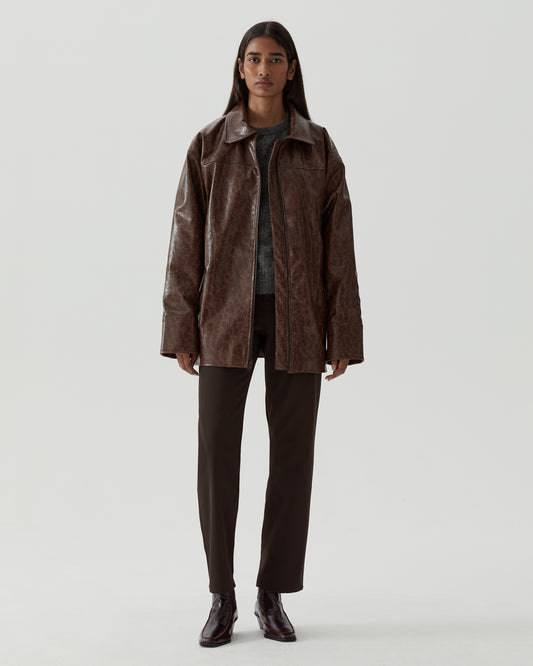 Yuna Jacket Faux Leather Distressed Brown