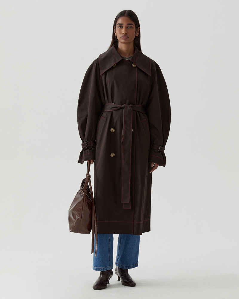 Romy Trenchcoat Sateen Cotton Dark Chocolate
