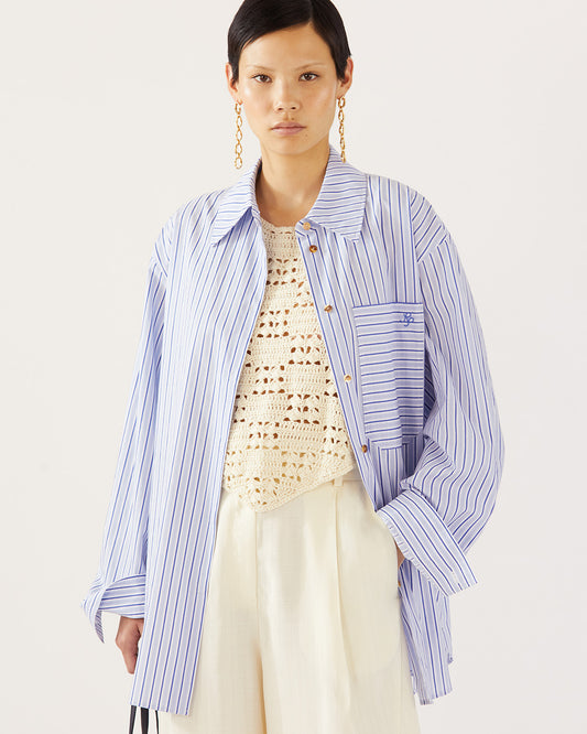 Caprice Shirt Cotton Stripe Blue