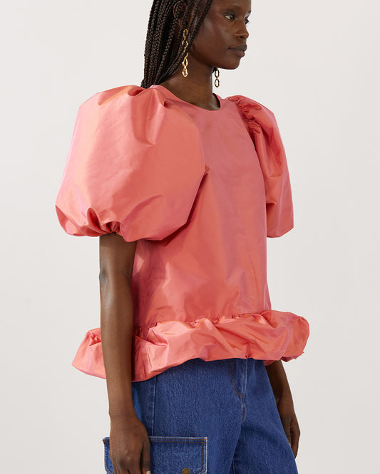 Alara Blouse Silk Taffeta Coral