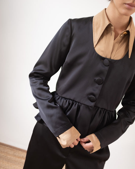 Lana Blouse Duchesse Satin Black