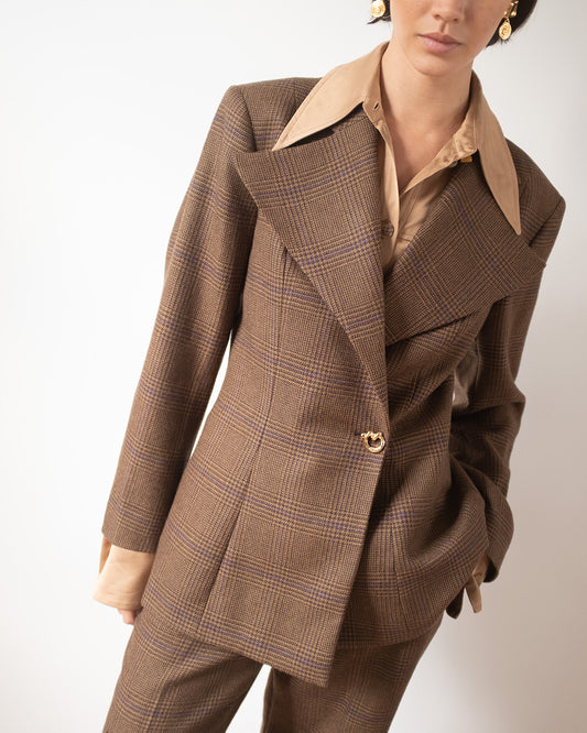 Leila Blazer Wool Check Brown