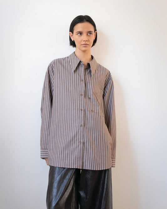 Ellis Shirt Cotton Stripe Brown