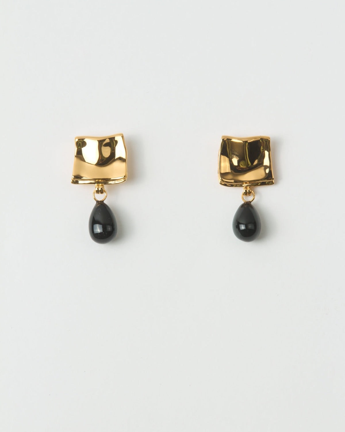 Folded Drop Earrings Gold Plated with Black Onyx