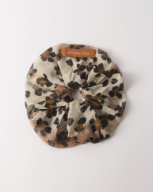 Scrunchie Viscose Chiffon Print Beige