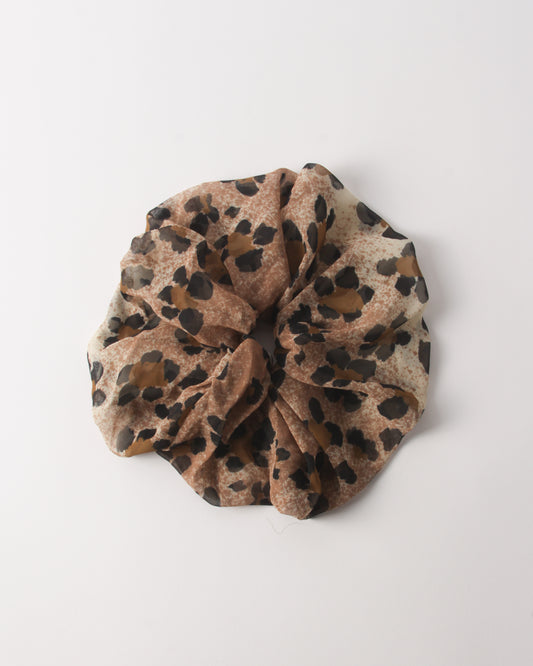 Scrunchie Viscose Chiffon Print Beige