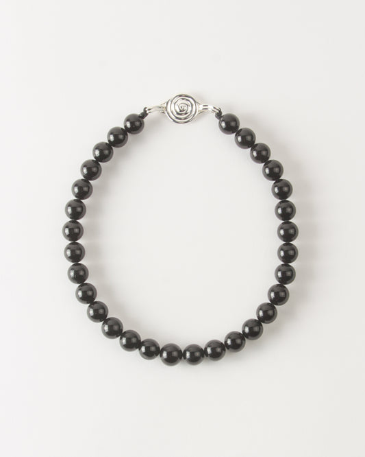 Beaded Swirl Necklace Silver Plated with Onyx