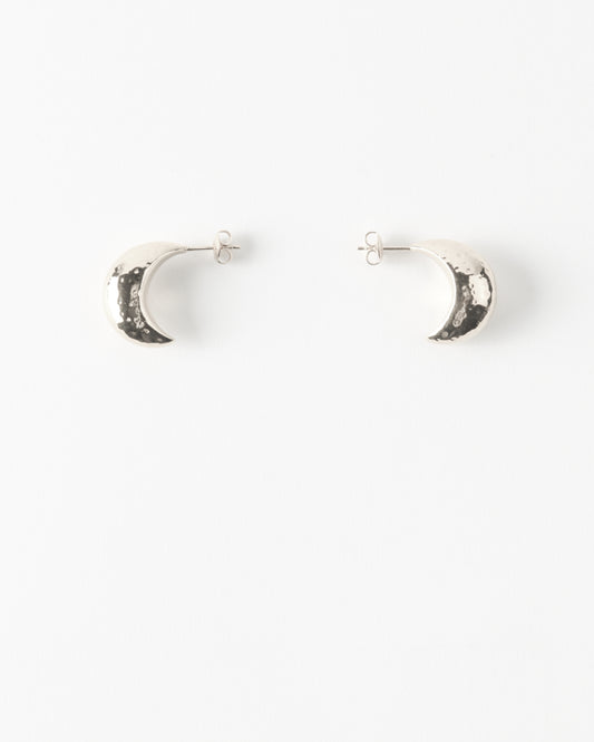 Large Moon Hoops Silver Plated