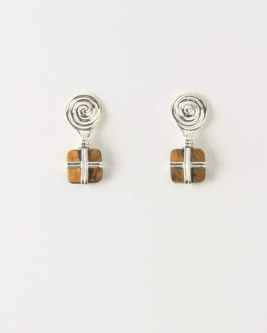 Squiggle Earrings Silver Plated with Tiger's Eye