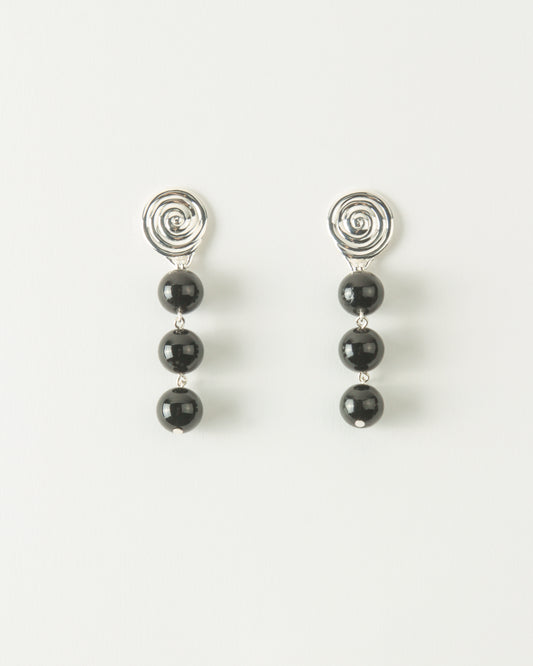 Swirl Droplet Earrings Silver Plated with Onyx