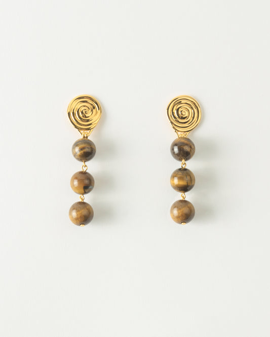Swirl Droplet Earrings Gold Plated with Tiger's Eye