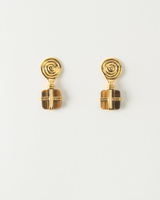 Squiggle Earrings Gold Plated with Tiger's Eye