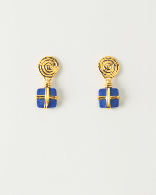Squiggle Earrings Gold Plated with Lapis