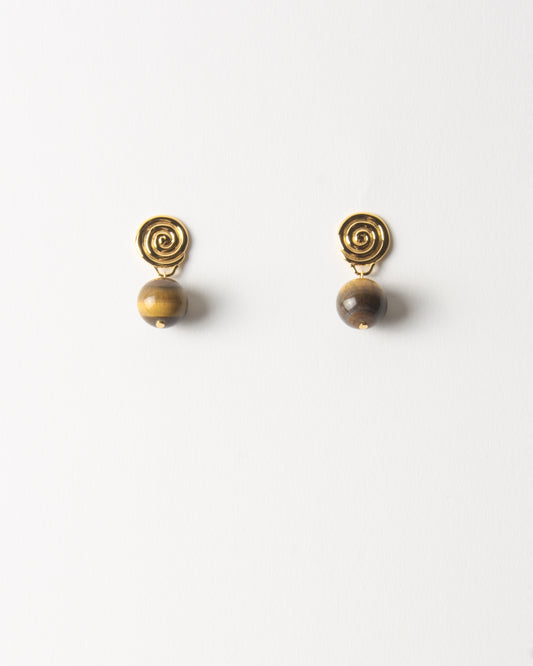 Swirl Bead Earrings Gold Plated with Tiger's Eye