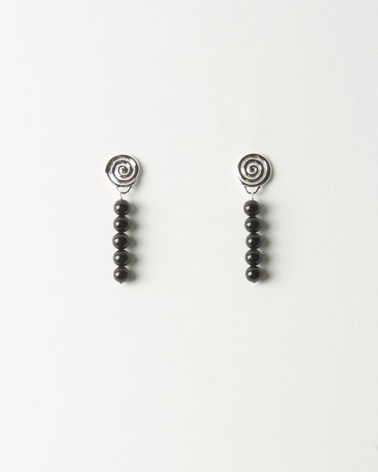 Swirl Petite Droplet Earrings Silver Plated with Onyx