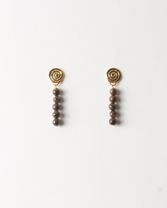 Swirl Petite Droplet Earrings Gold Plated with Tiger's Eye