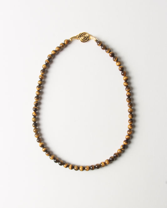 Petite Beaded Swirl Necklace Gold Plated with Tiger's Eye