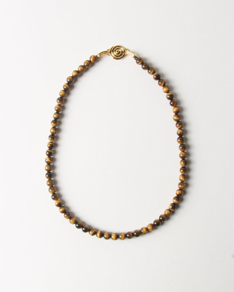 Petite Beaded Swirl Necklace Gold Plated with Tiger's Eye