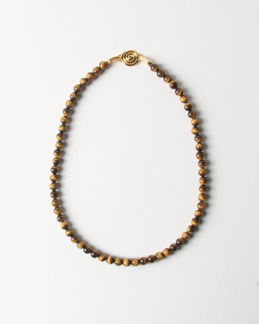 Petite Beaded Swirl Necklace Gold Plated with Tiger's Eye