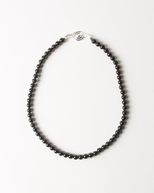 Petite Beaded Swirl Necklace Silver Plated with Onyx