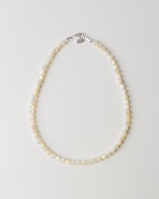 Petite Beaded Swirl Necklace Silver Plated with Mother of Pearl
