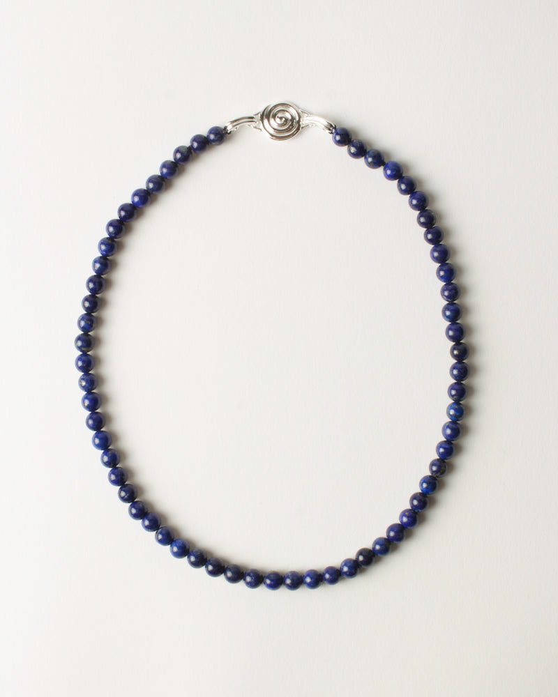 Petite Beaded Swirl Necklace Silver Plated with Lapis