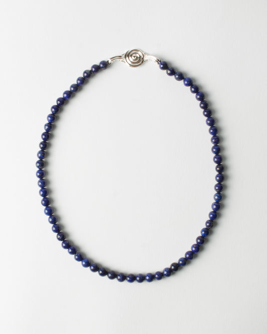 Petite Beaded Swirl Necklace Silver Plated with Lapis
