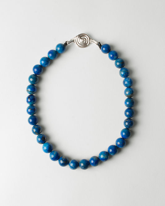 Beaded Swirl Necklace Silver Plated with Lapis