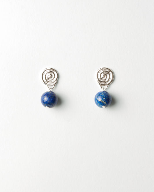 Swirl Bead Earrings Silver Plated with Lapis