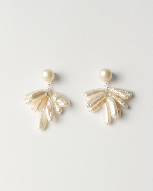Pom Pom Earrings Silver Plated with Mother of Pearl