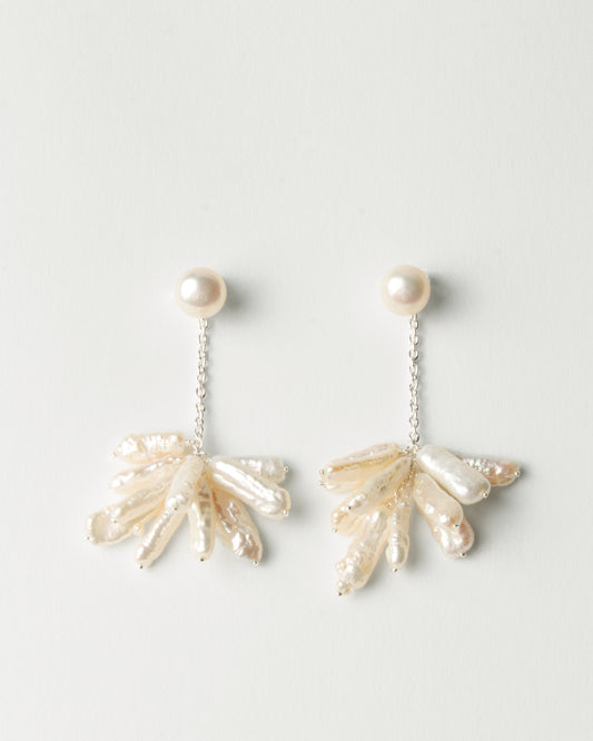 Droplet Pom Pom Earrings Silver Plated with Mother of Pearl