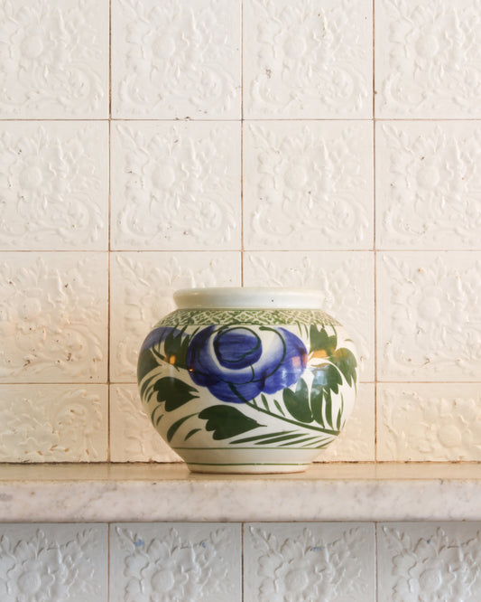 Korean porcelain with blue floral detail - large