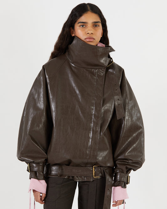 Juno Jacket Faux Leather Dark Brown