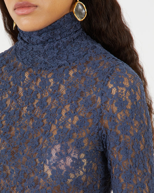 Bronte Top Cotton Blend Lace Navy