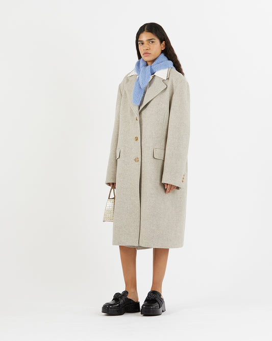 Kara Coat Wool Blend Herringbone Beige