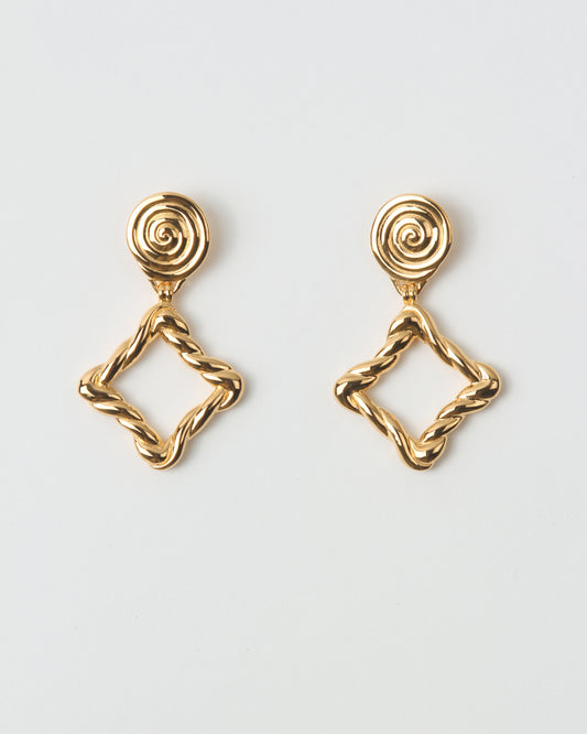 Rectangle Twirl Earrings Gold Plated