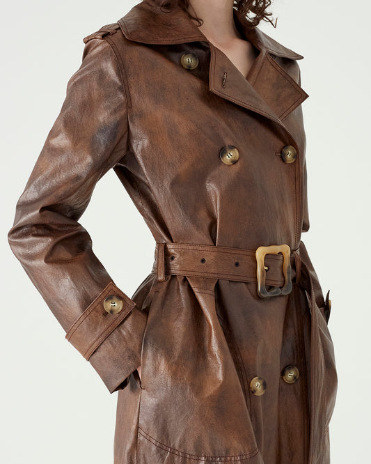 Juno Trenchcoat Faux Leather Brown