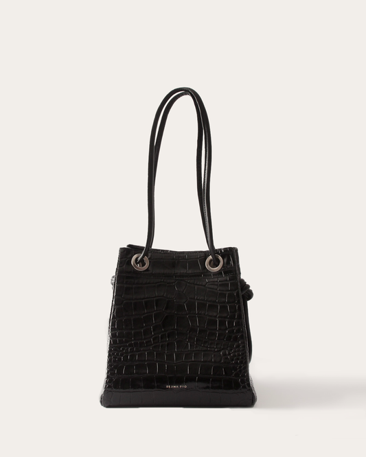 Rita Bucket Leather Embossed Black