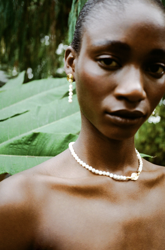 Petite Beaded Swirl Necklace Silver Plated with Mother of Pearl