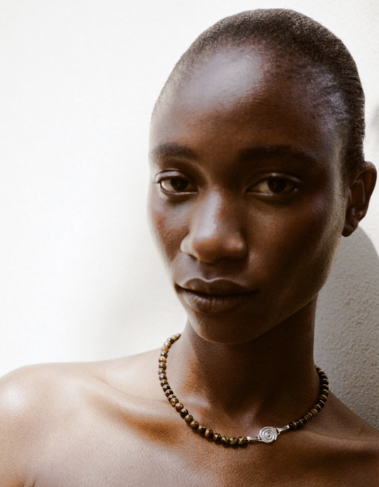 Petite Beaded Swirl Necklace Gold Plated with Tiger's Eye