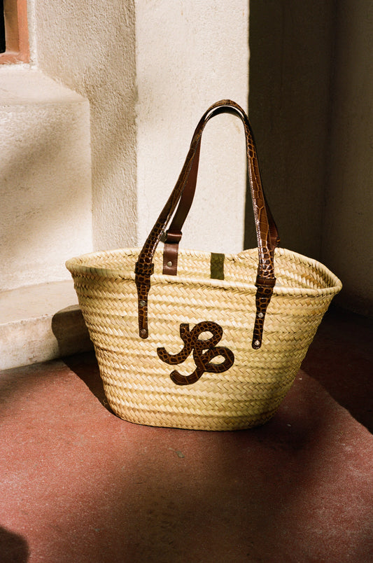 Basket Tote Leather Emboss Croc Brown