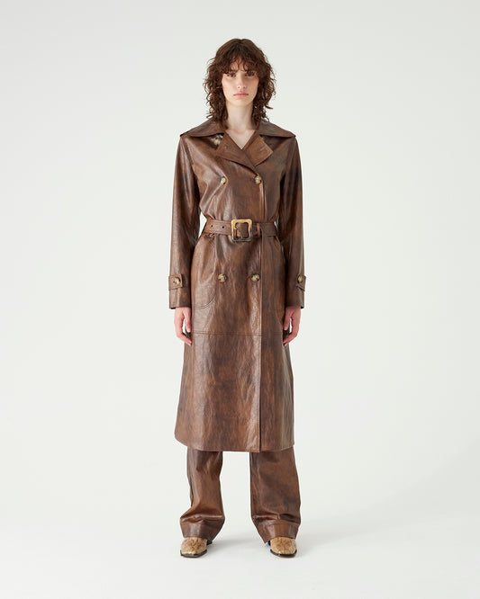 Juno Trenchcoat Faux Leather Brown